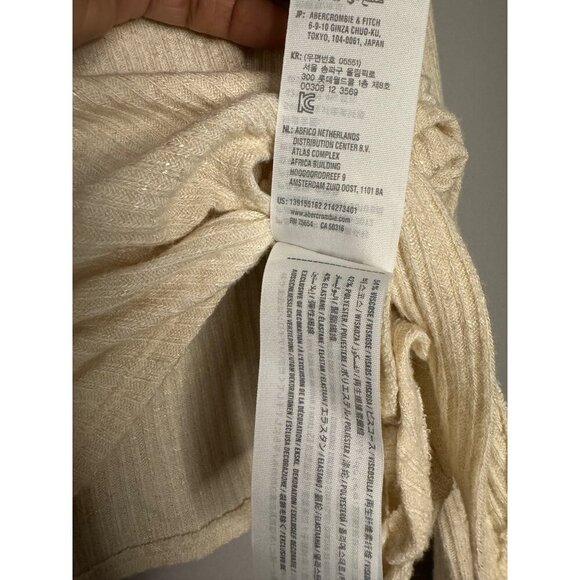 Abercrombie & Fitch Womens XS Oversized Ribbed Knit Tie-Front Cream Crop Top - Picture 6 of 9